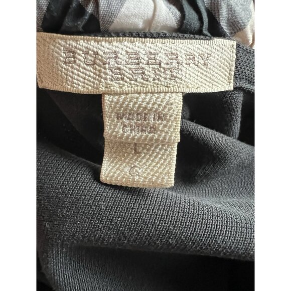 Burberry Brit black long slv puff slv plaid collar henley polo L designer preppy - Picture 4 of 10